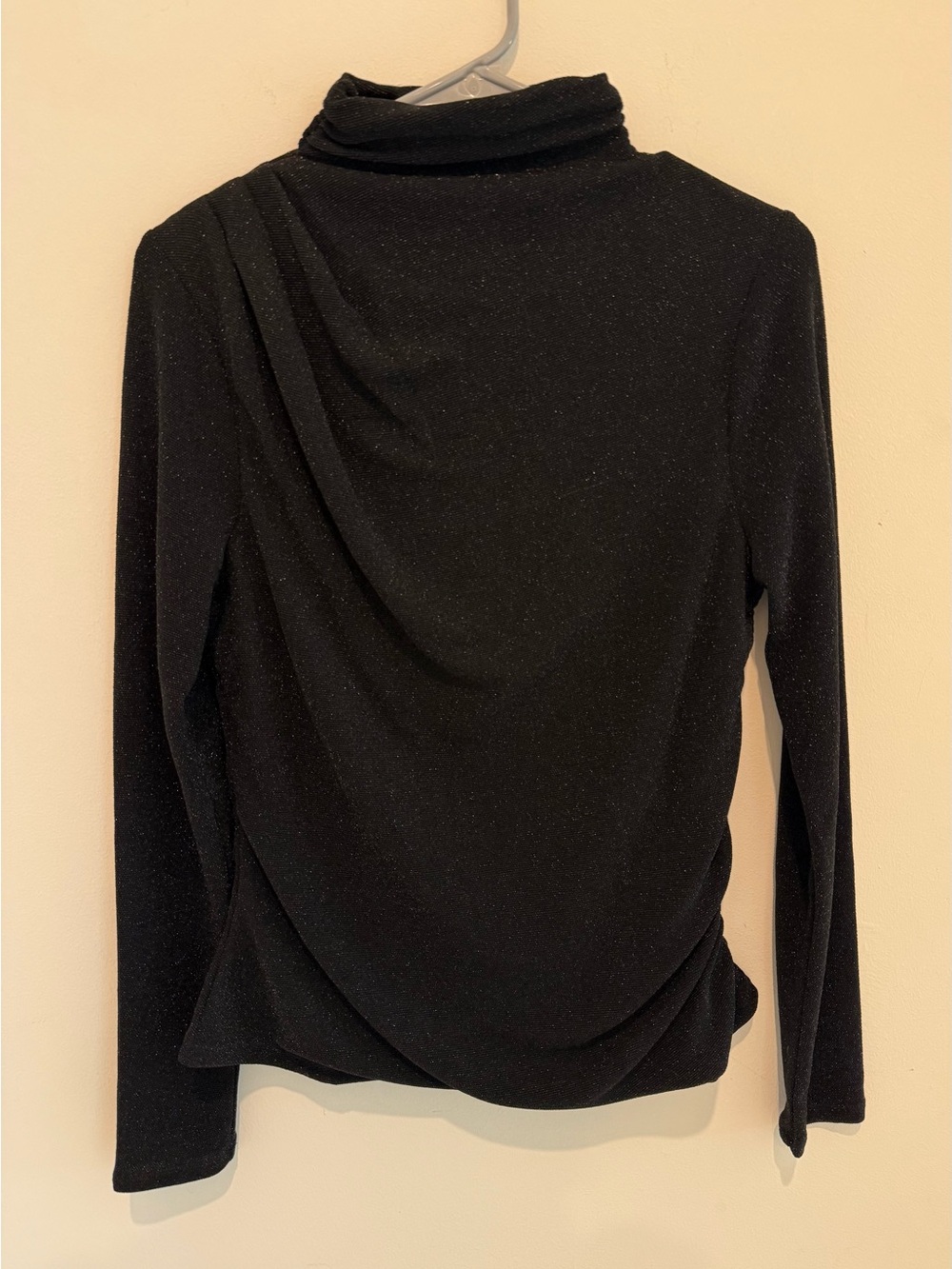 White House Black Market Black Sparkle Draped Turtleneck Long-Sleeve Top